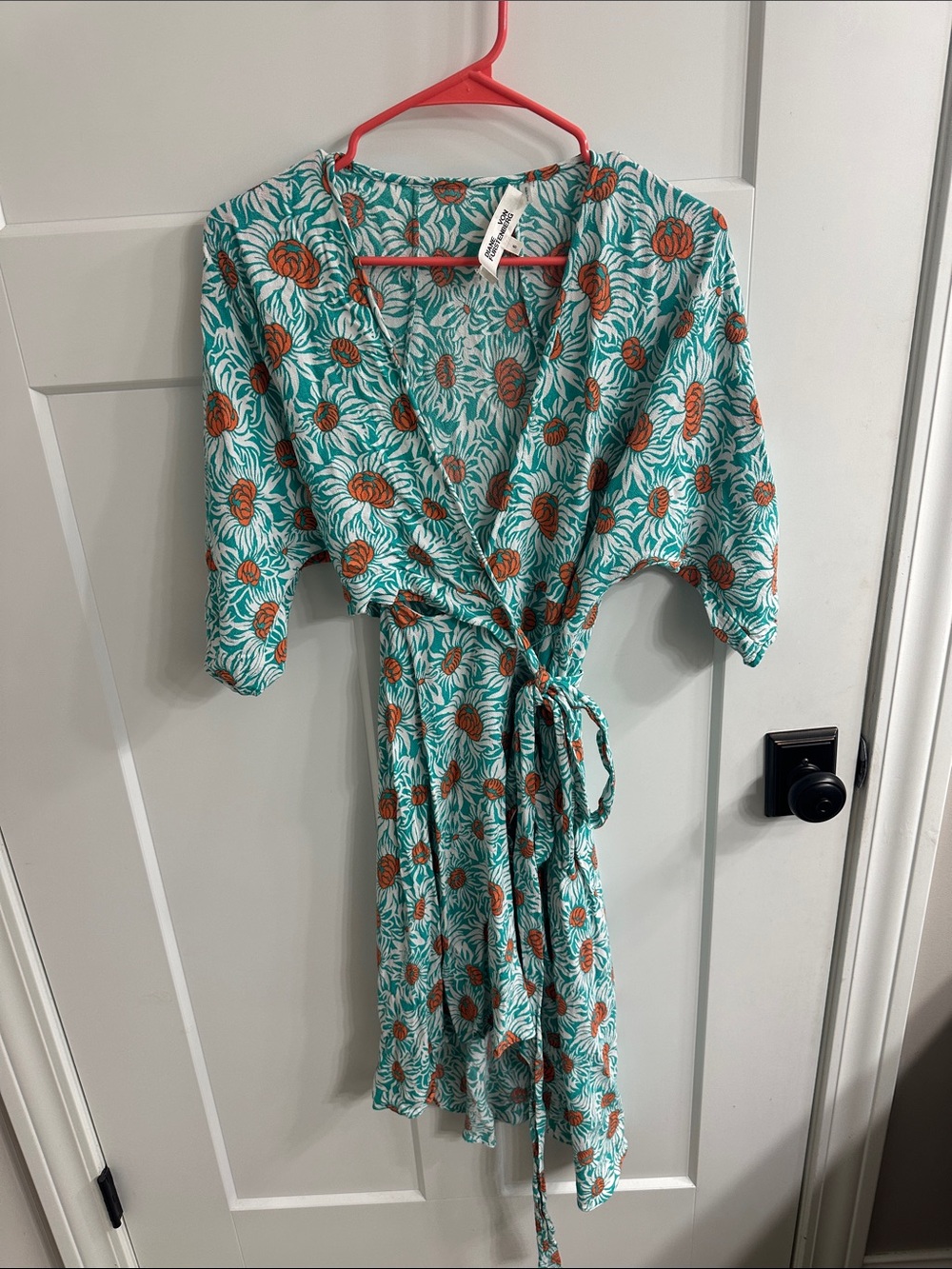 Diane Von Furstenberg Teal Dress with Orange Floral Print